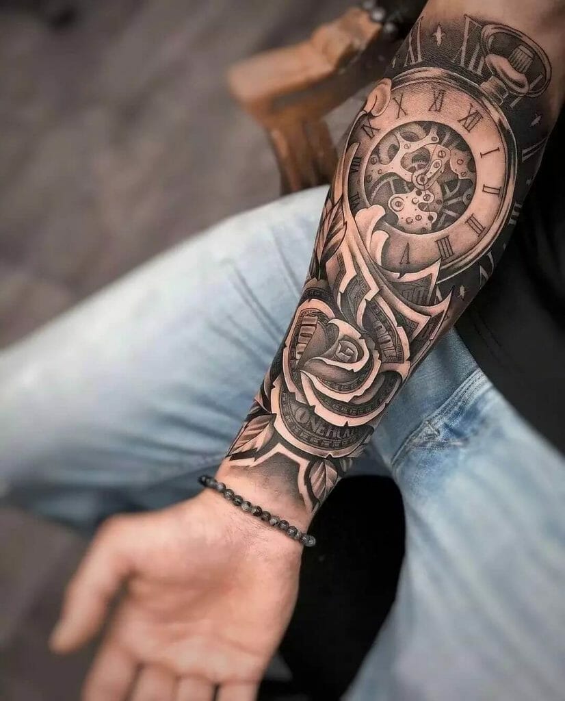 clock inner forearm tattoos for men 0012