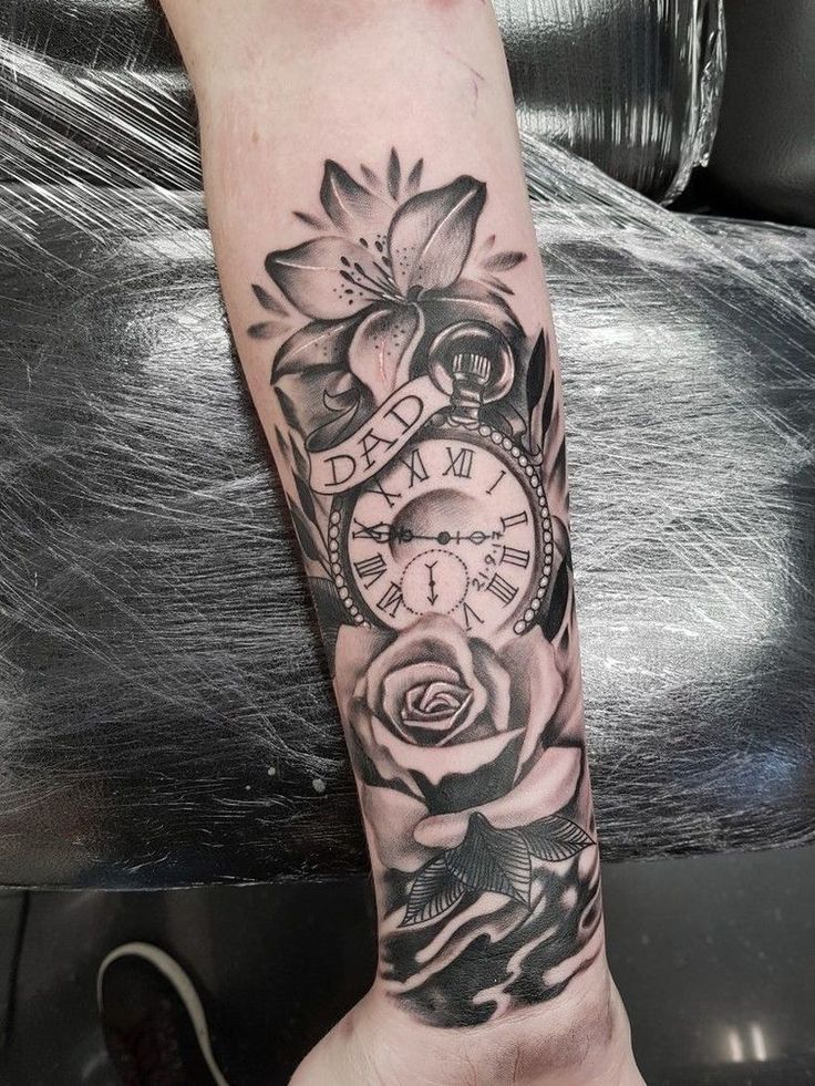 clock inner forearm tattoos for men 0014