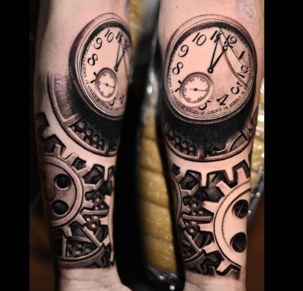 clock inner forearm tattoos for men 0021