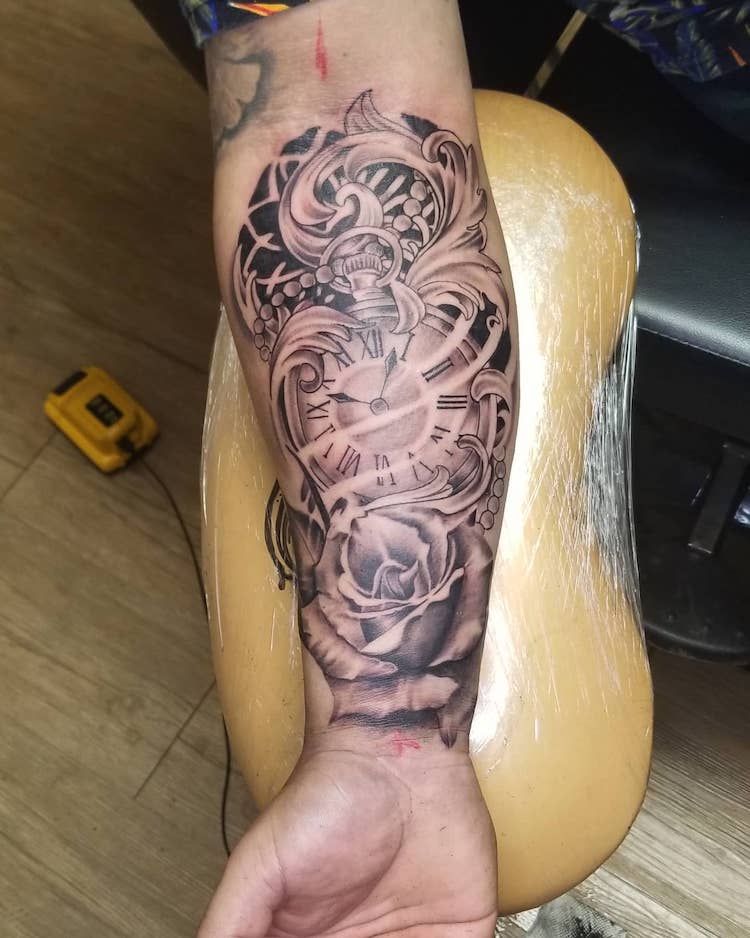 clock inner forearm tattoos for men 0025