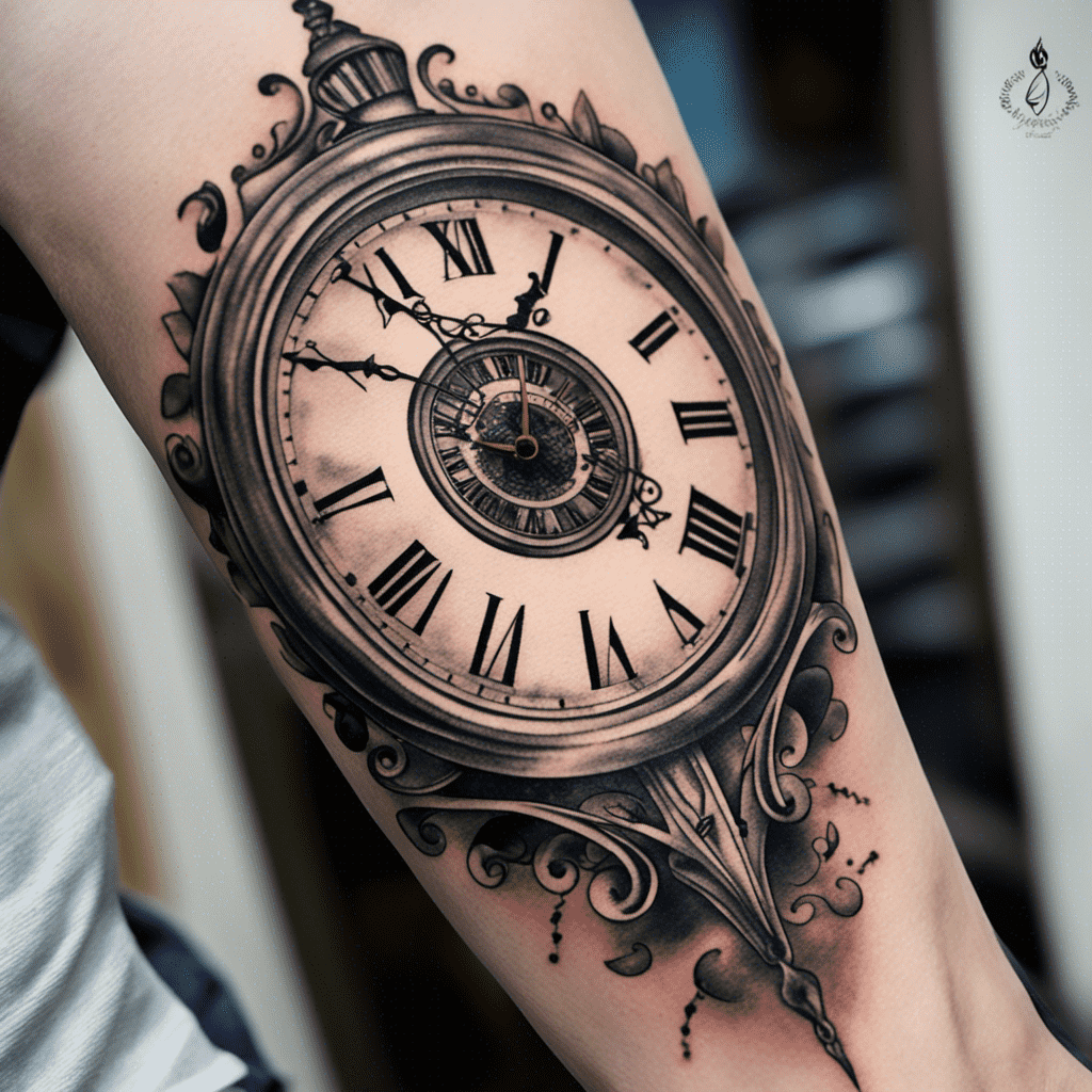 clock inner forearm tattoos for men 0033