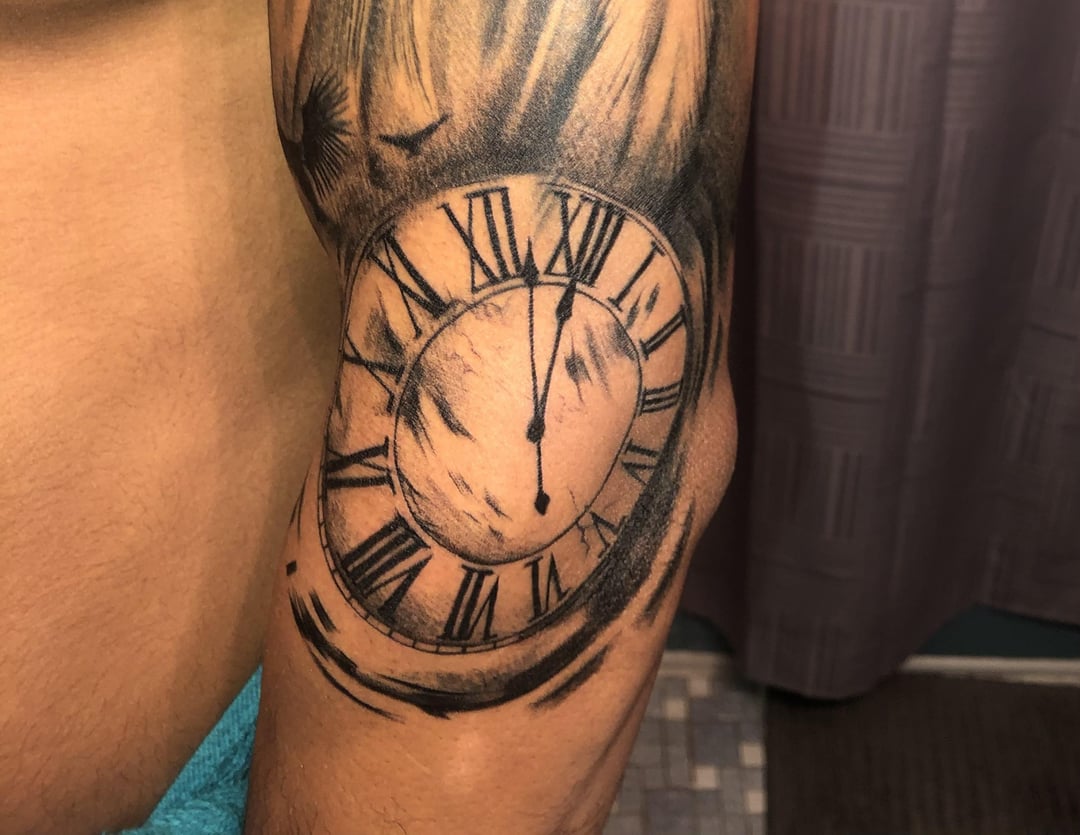 clock inner forearm tattoos for men 0041