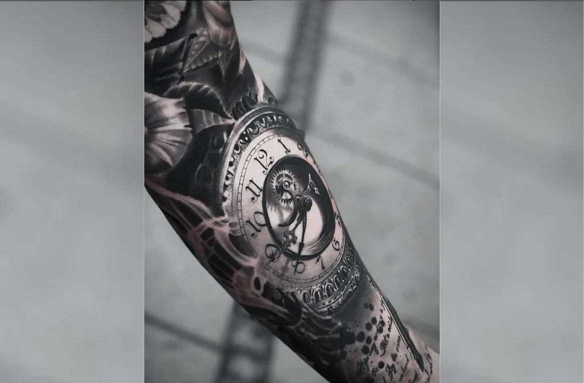 clock inner forearm tattoos for men 0044