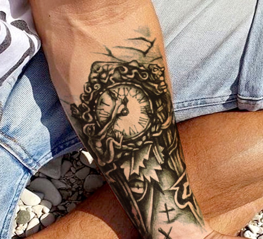 clock inner forearm tattoos for men 0083