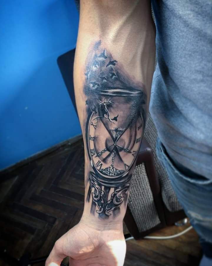 clock inner forearm tattoos for men 0093