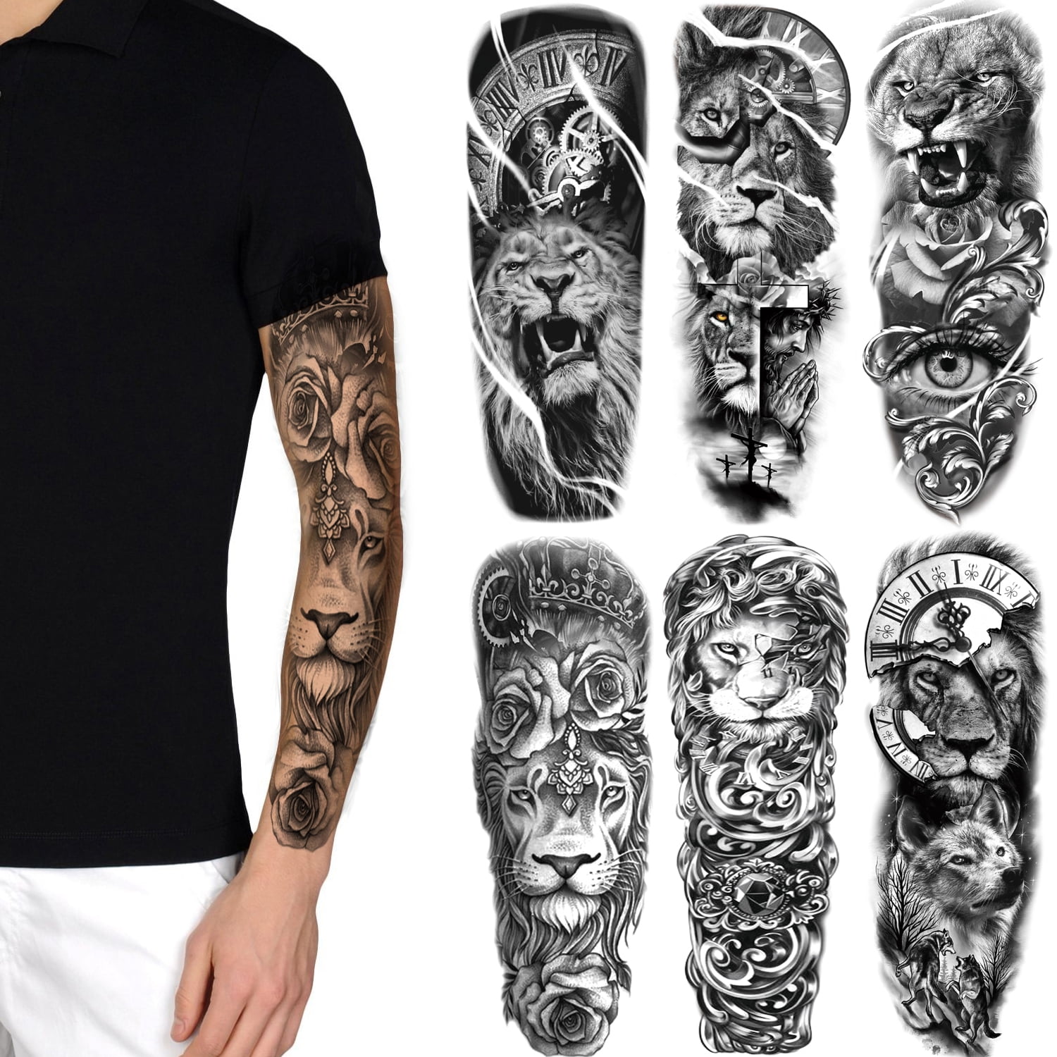 colorful animal sleeve tattoos for men