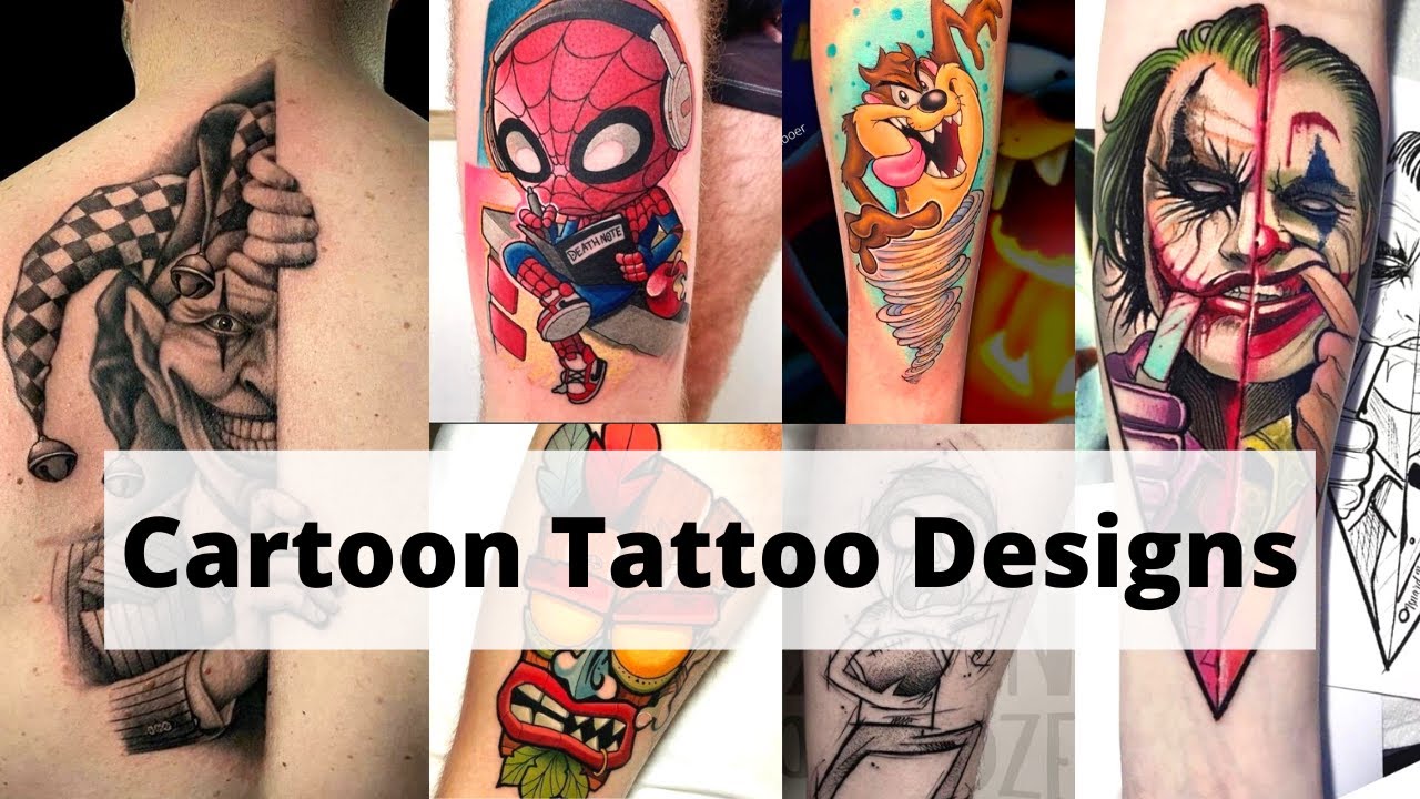 colorful cartoon tattoos for men