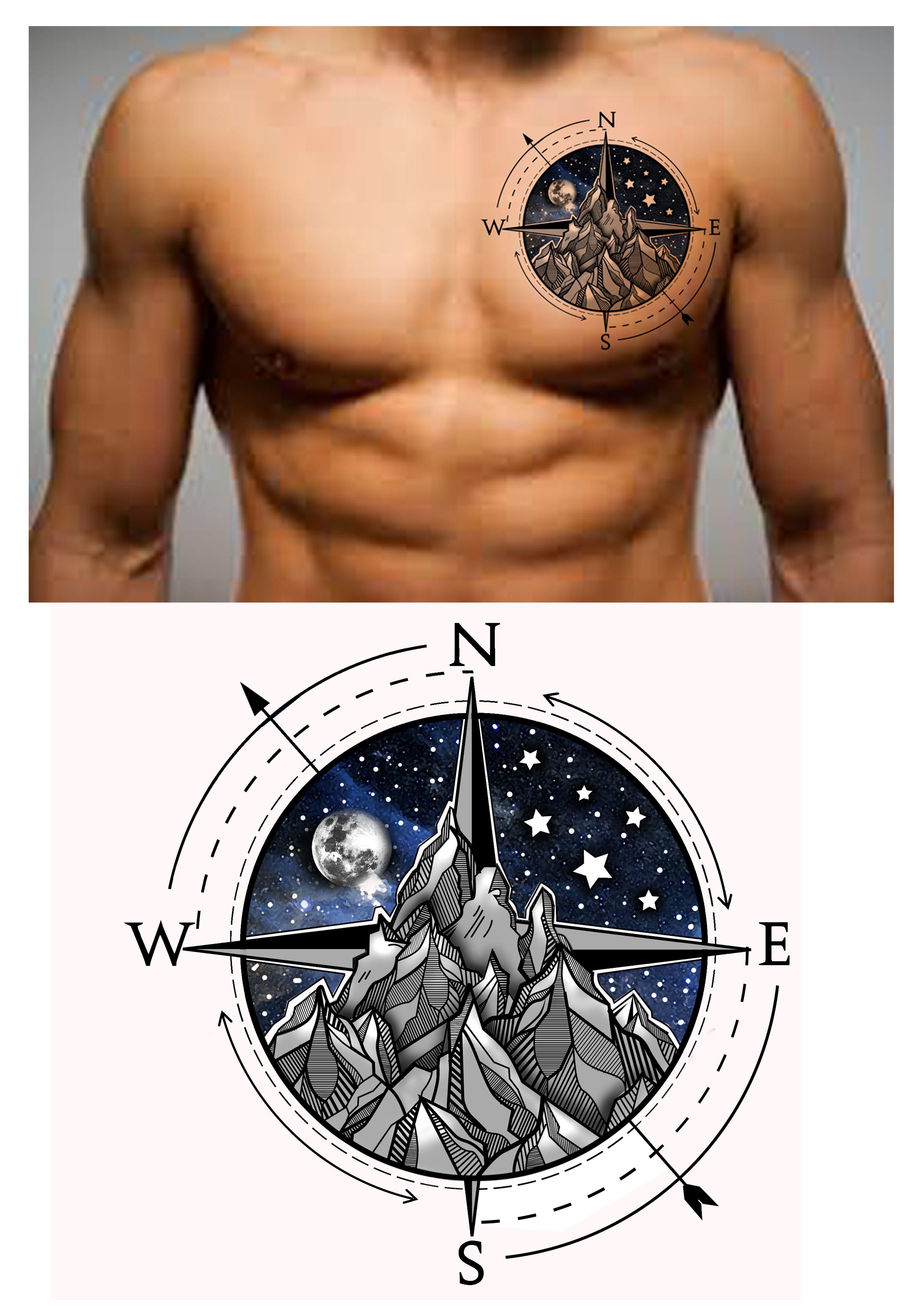 compass chest tattoo designs for men