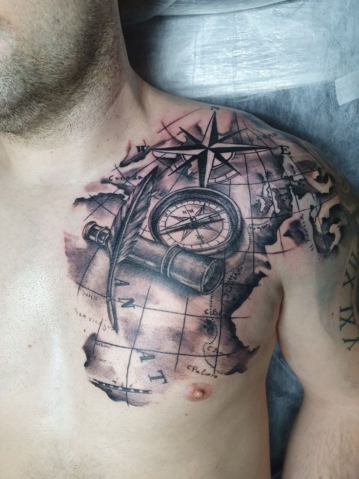 compass chest tattoo for men 0011