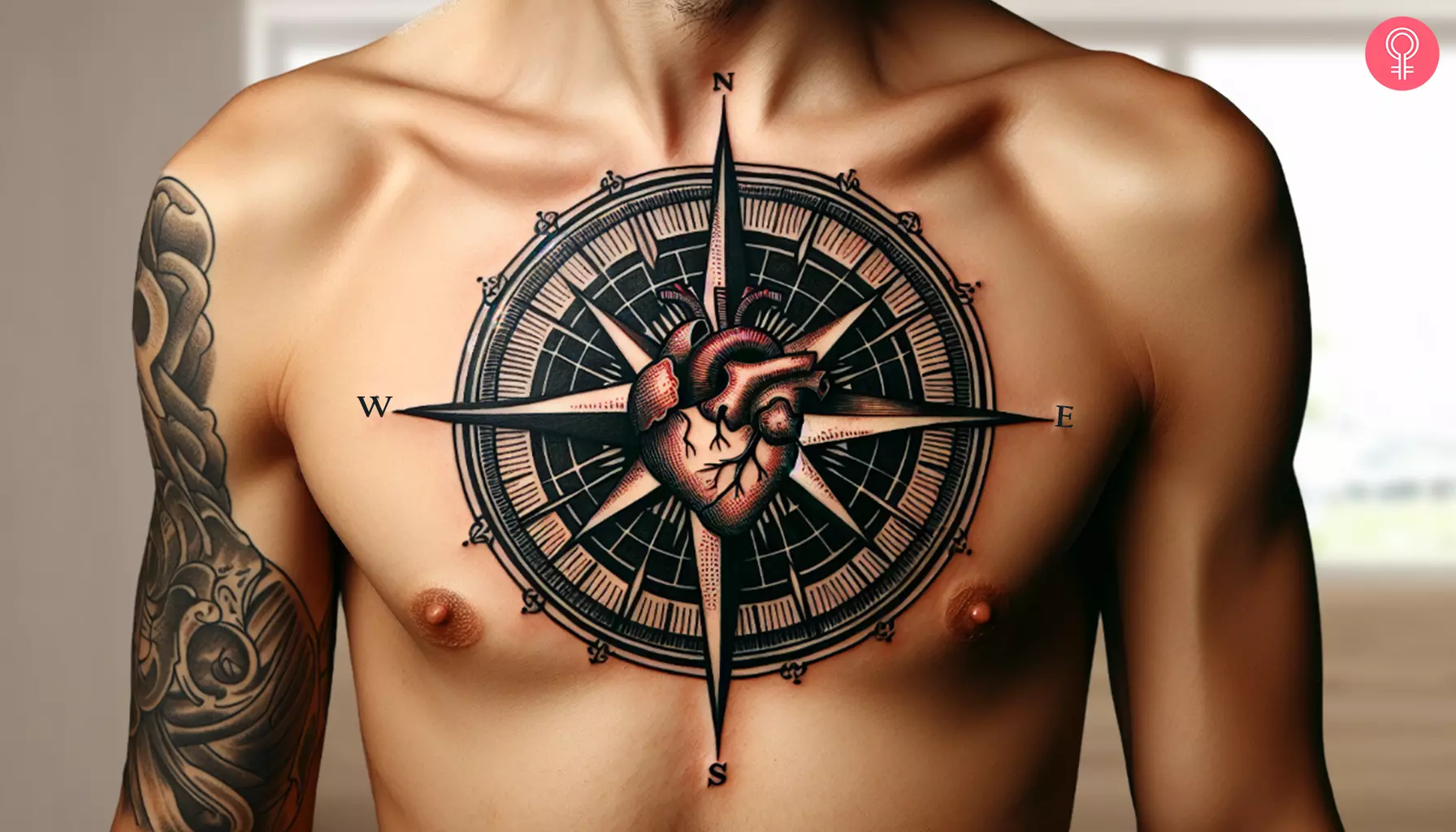 compass chest tattoo for men 0013