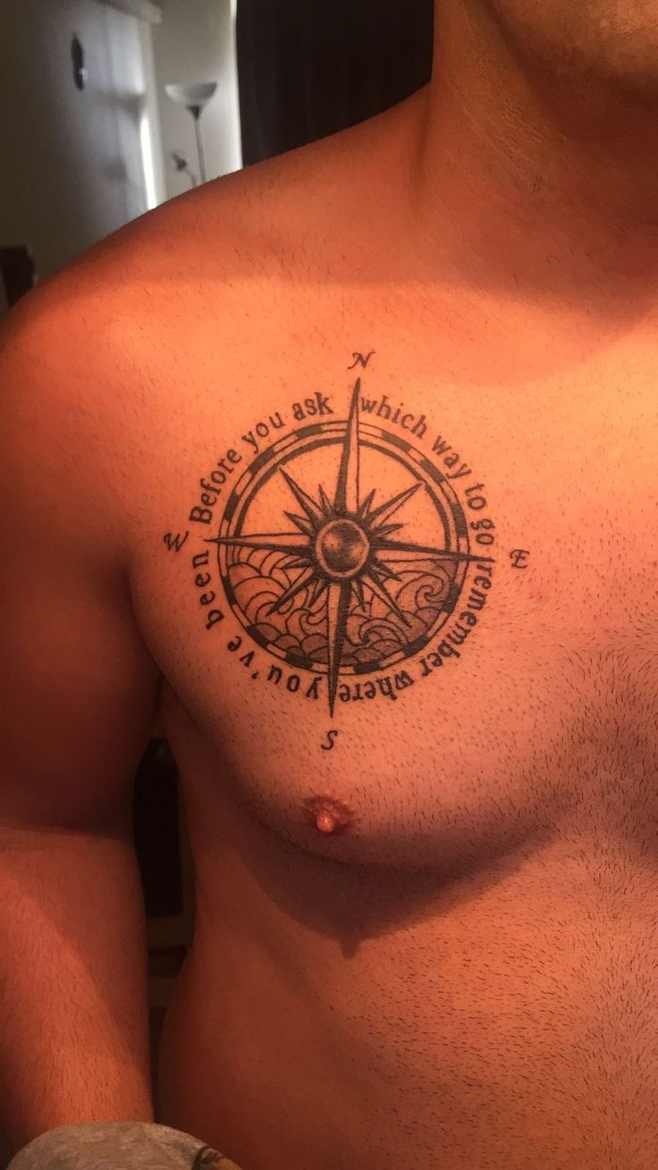 compass chest tattoo for men 0017