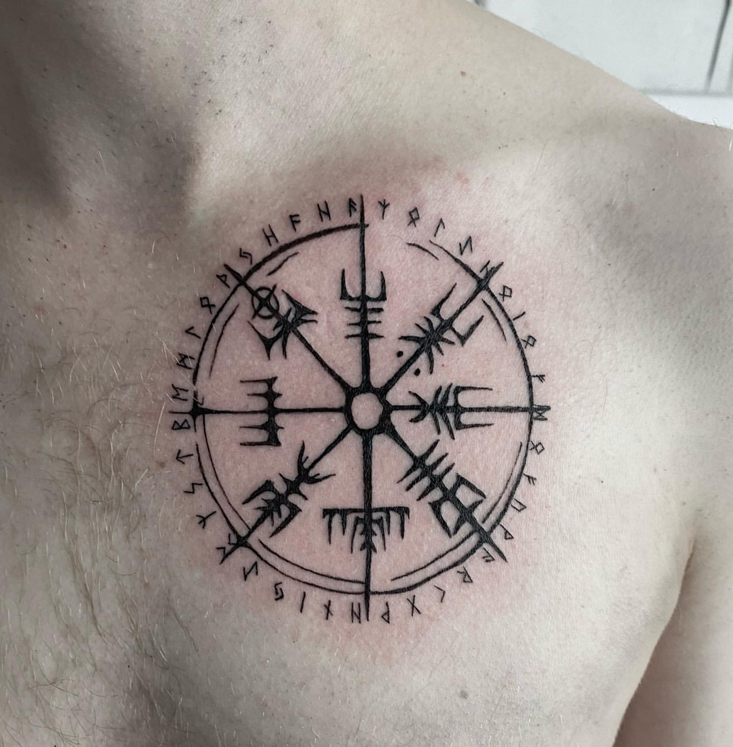 compass chest tattoo for men 0020