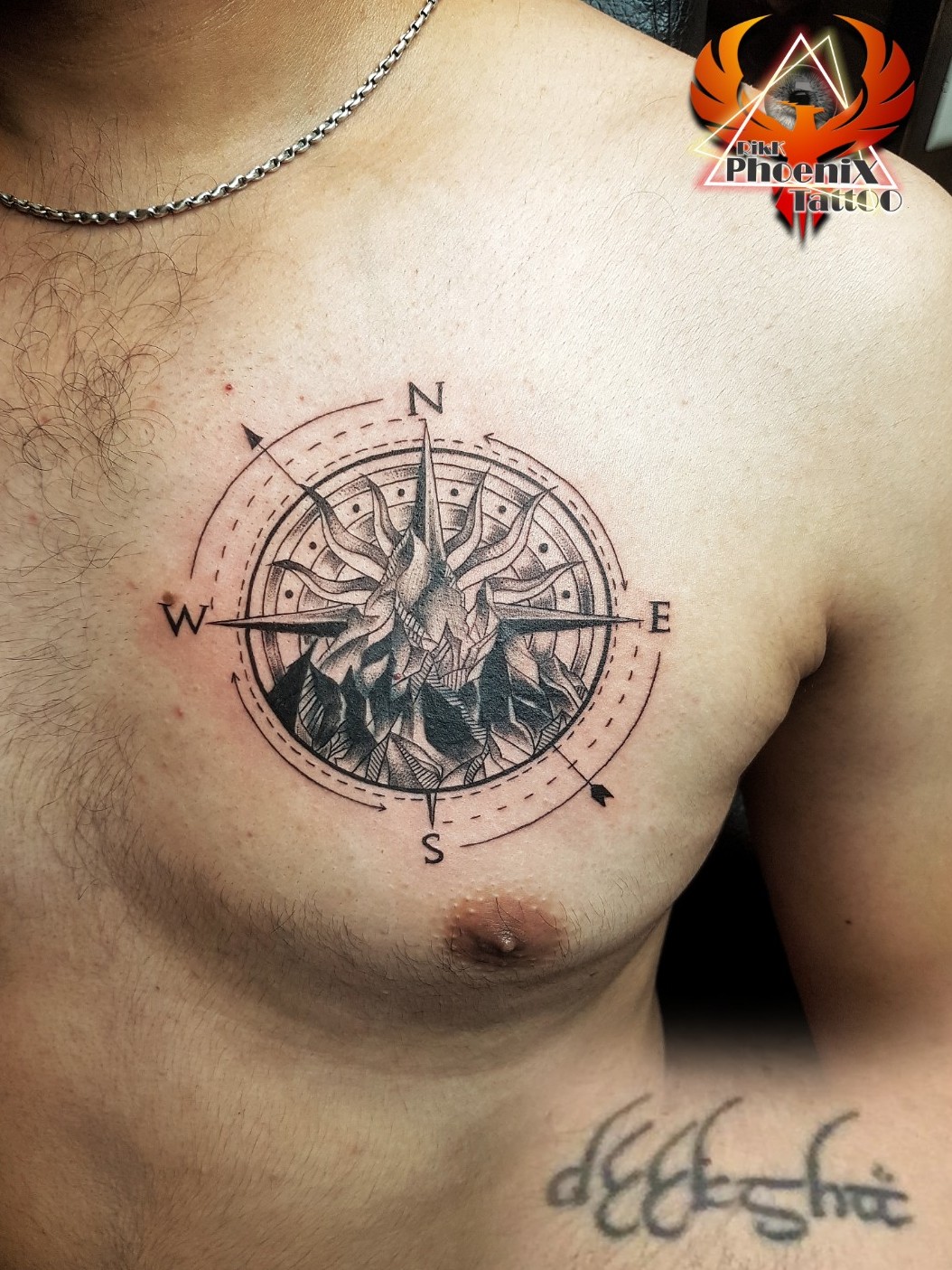 compass chest tattoo for men 0021