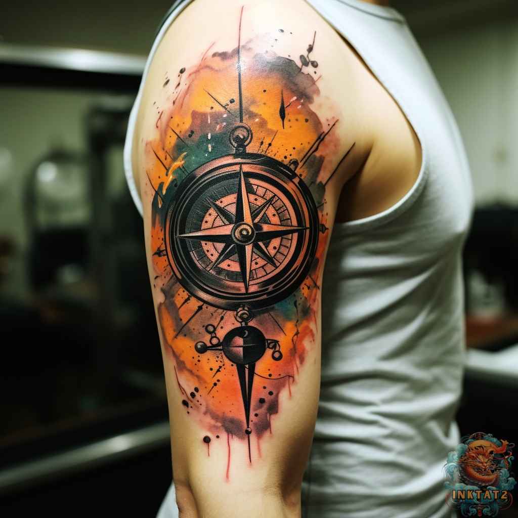 compass chest tattoo for men 0026