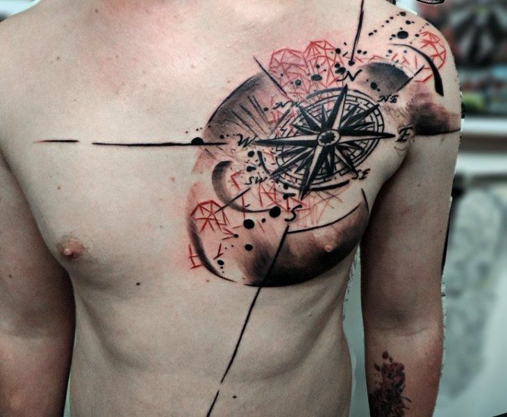 compass chest tattoo for men 0027