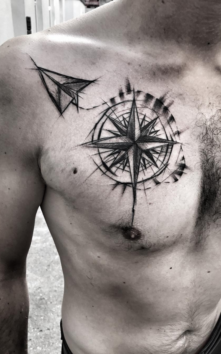 compass chest tattoo for men 0032