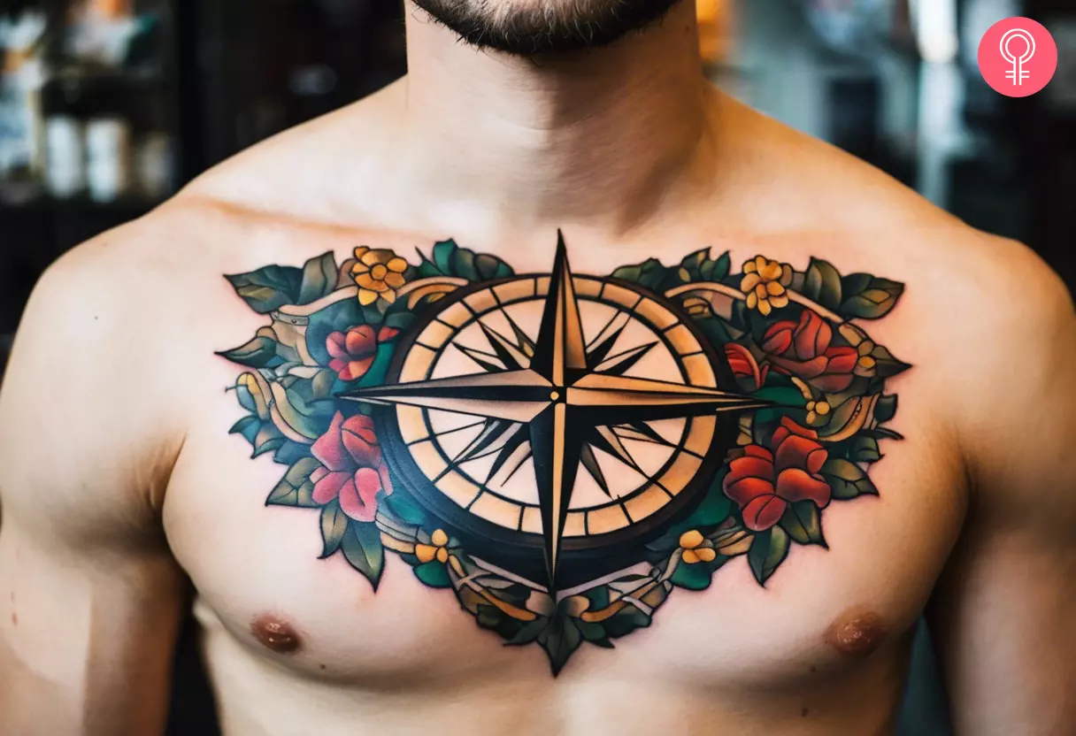 compass chest tattoo for men 0052