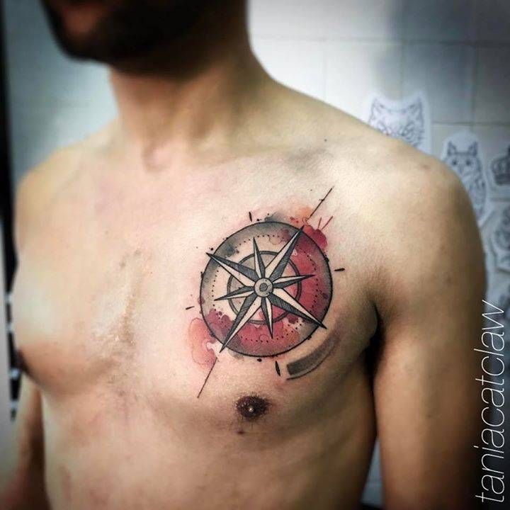 compass chest tattoo for men 0054