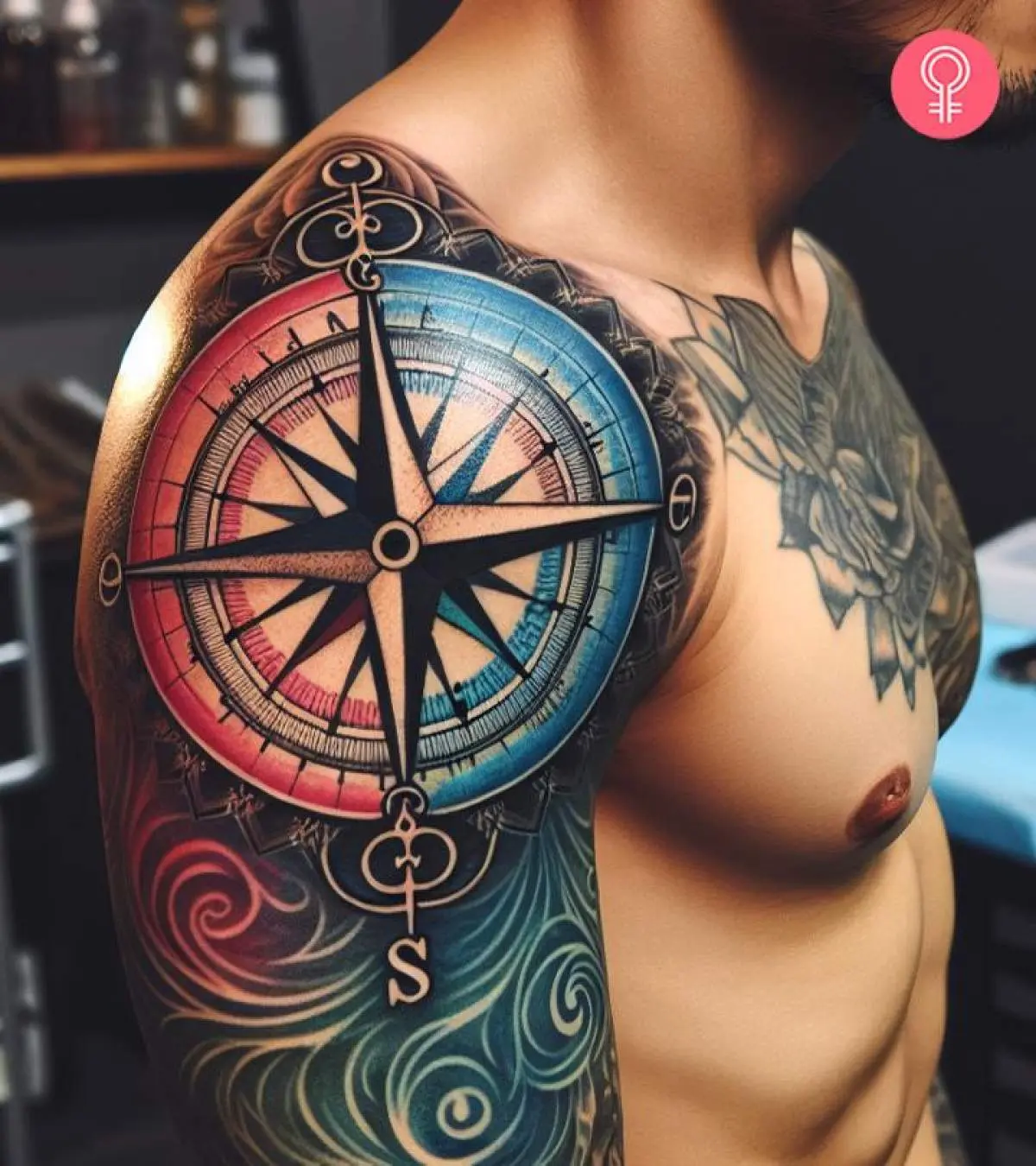 compass chest tattoo for men 0055