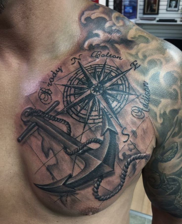 compass chest tattoo for men 0085