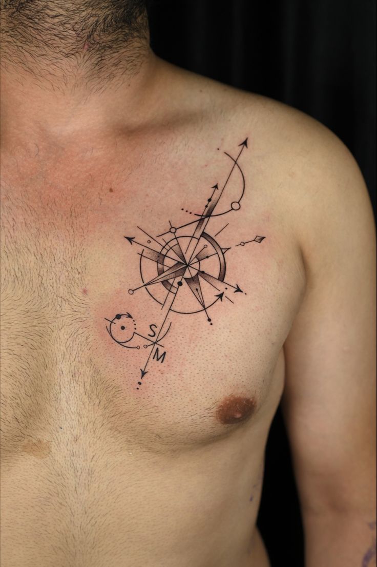 compass chest tattoo for men 0089