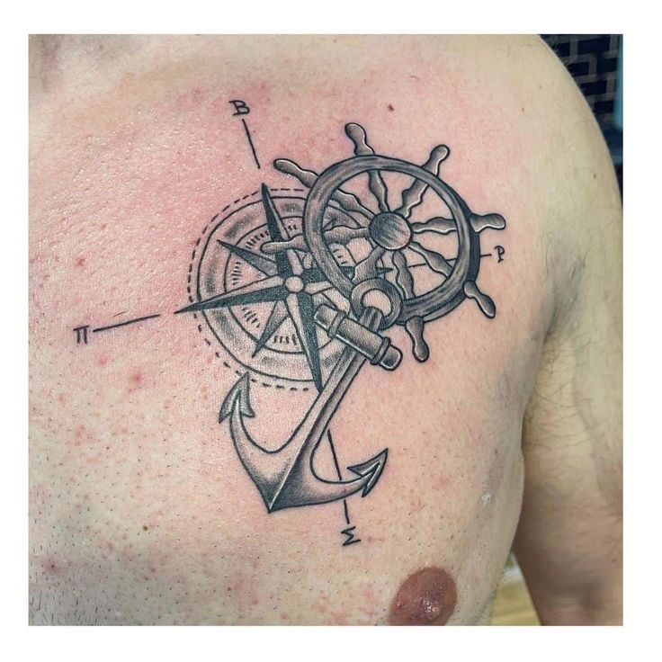 compass chest tattoo for men 0091