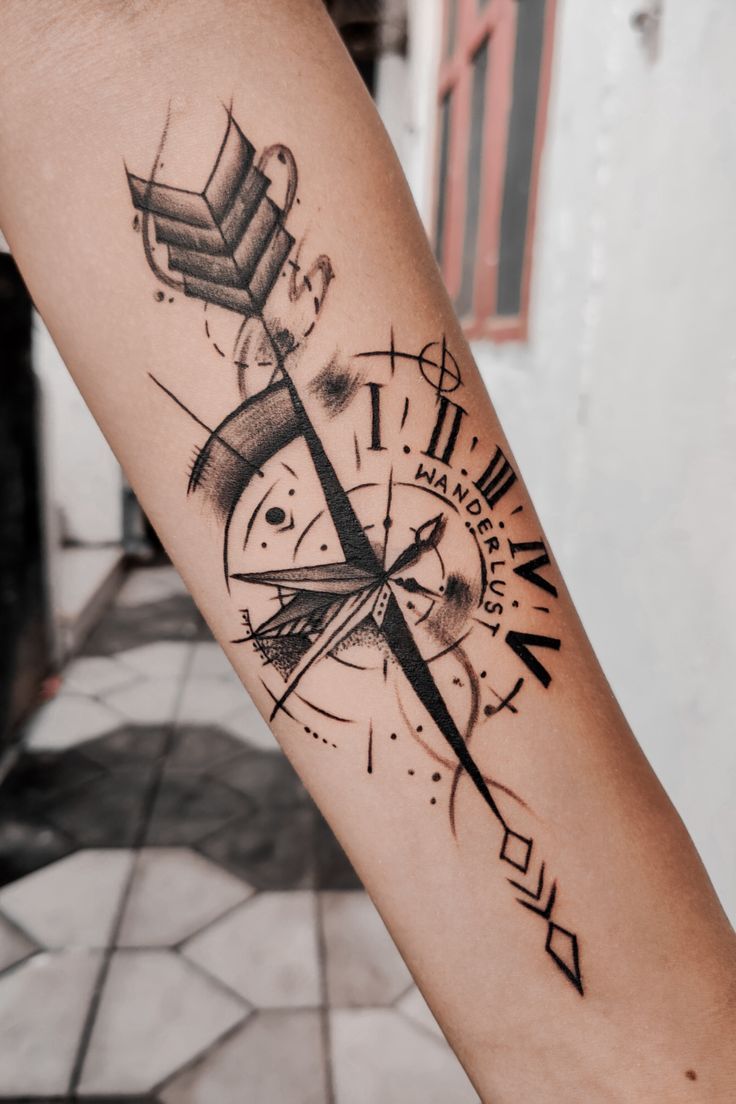 compass forearm tattoo designs for men