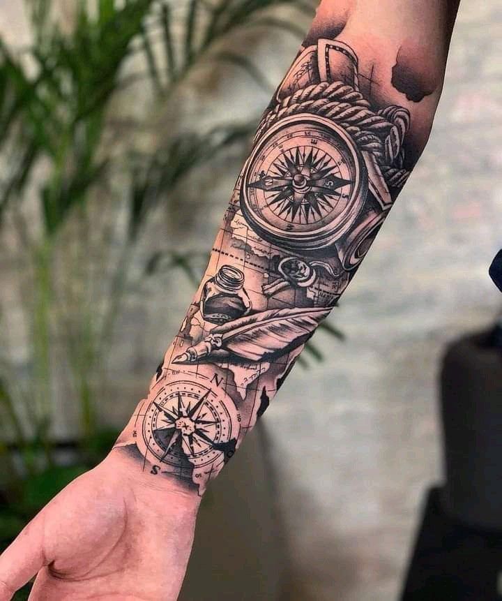 compass forearm tattoos for men 0011