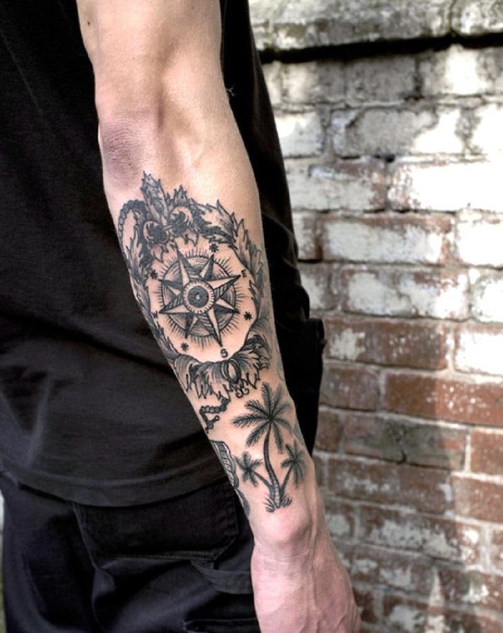 compass forearm tattoos for men 0022