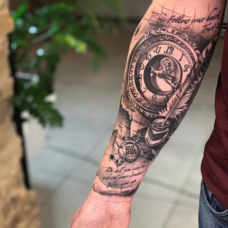 compass forearm tattoos for men 0096