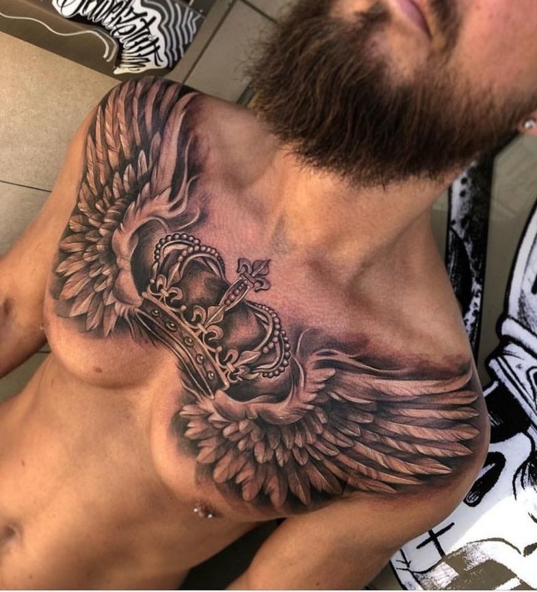 creative chest tattoos for men featuring wings