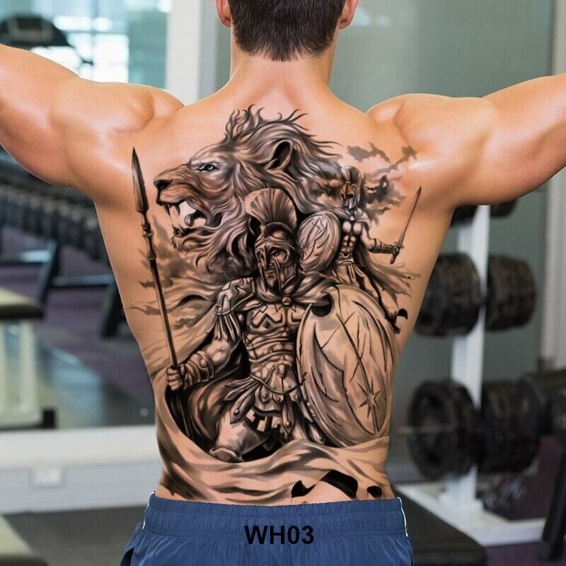 creative lion back tattoos for men