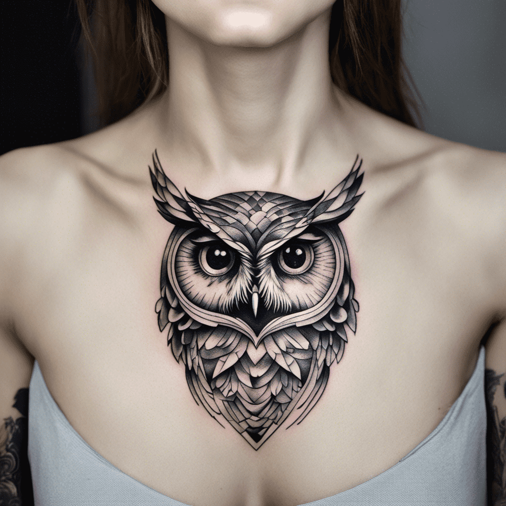 creative owl chest tattoos for men