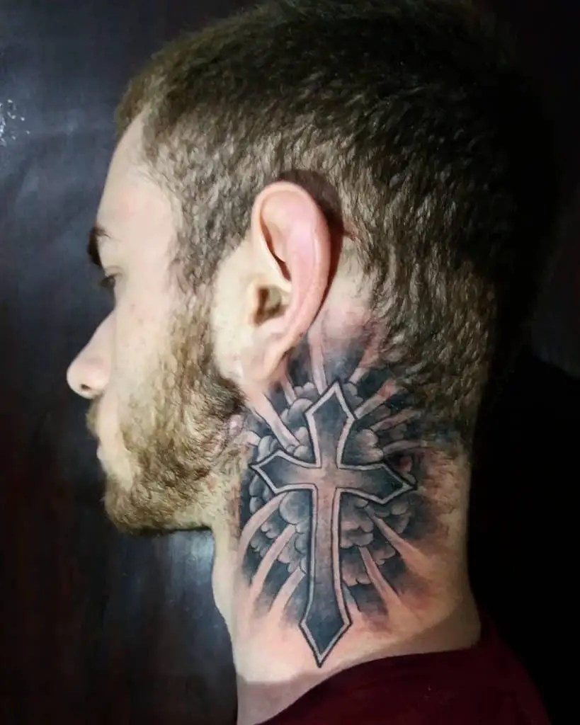 Cross neck tattoo styles for men