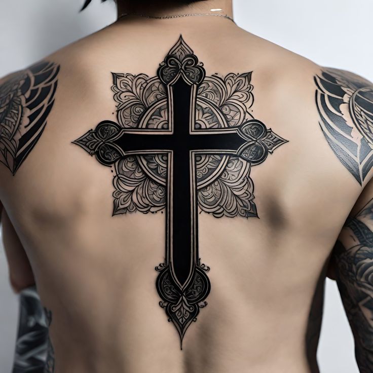 Cross tattoo designs for men on back