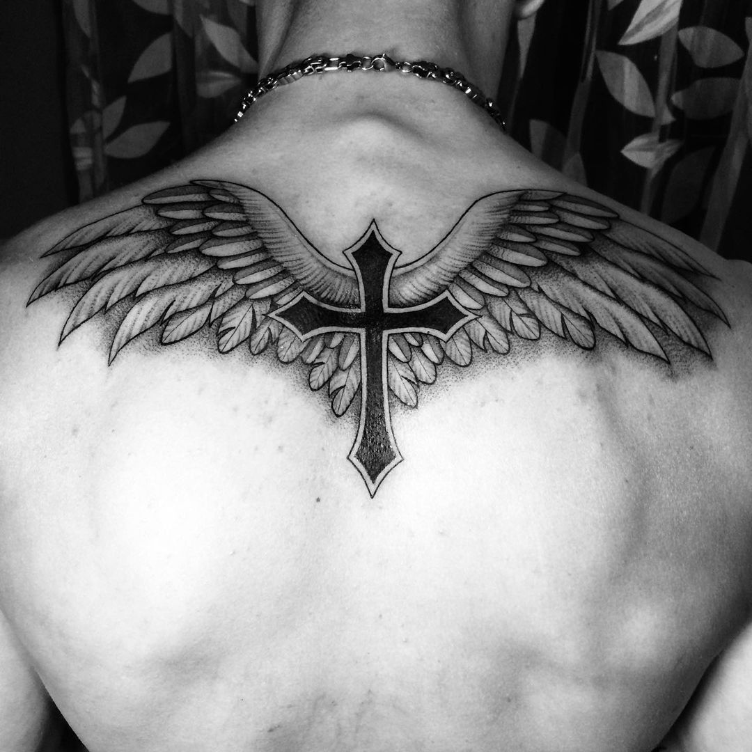 Cross tattoos for men on back 0034