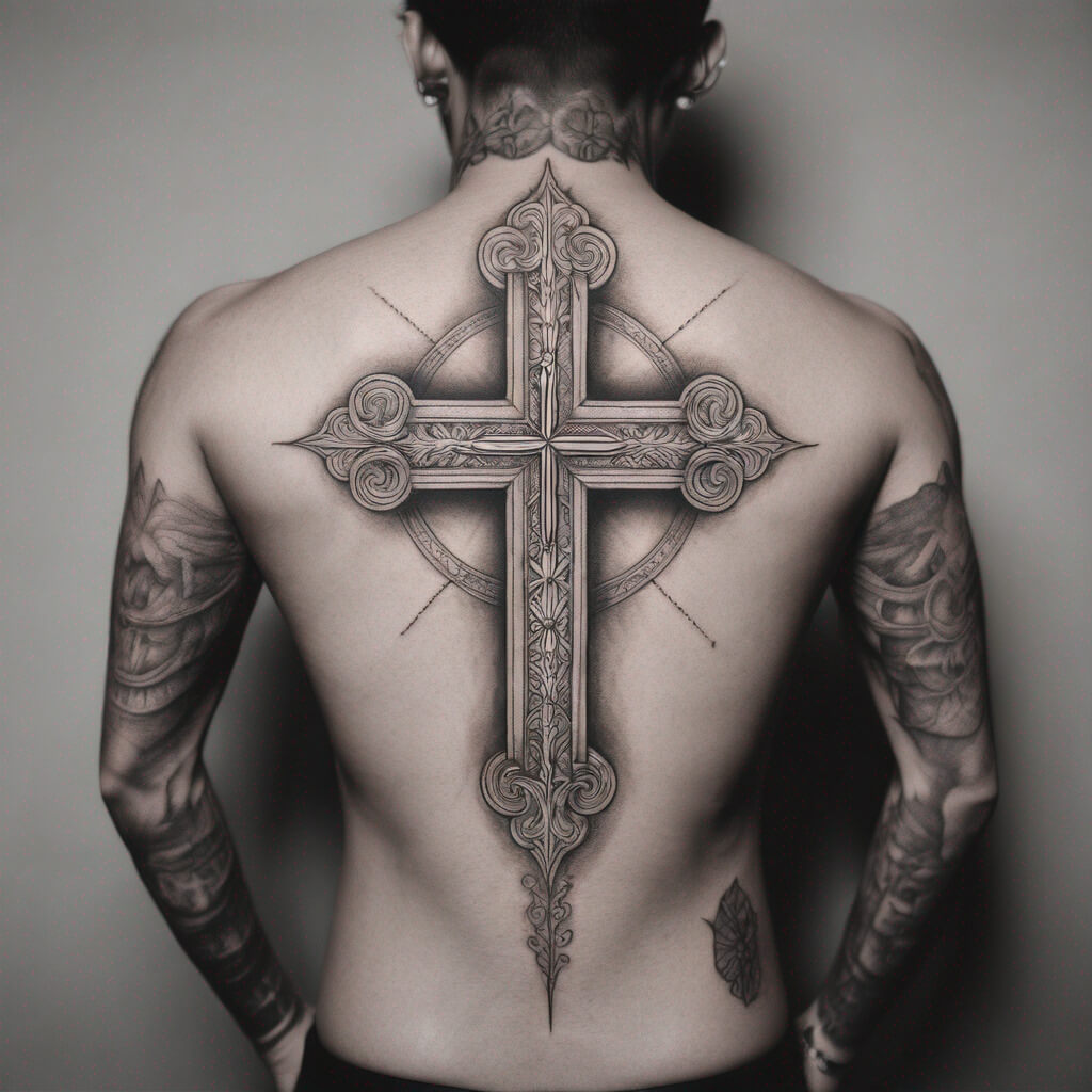 Cross tattoos for men on back 0059