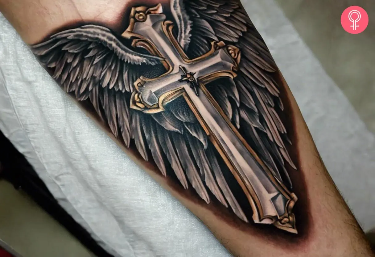 Cross with wings tattoos for men 0010