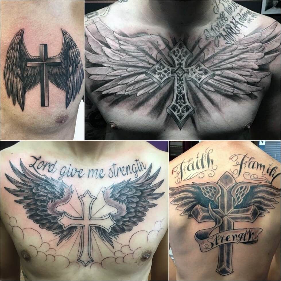 Cross with wings tattoos for men 0013