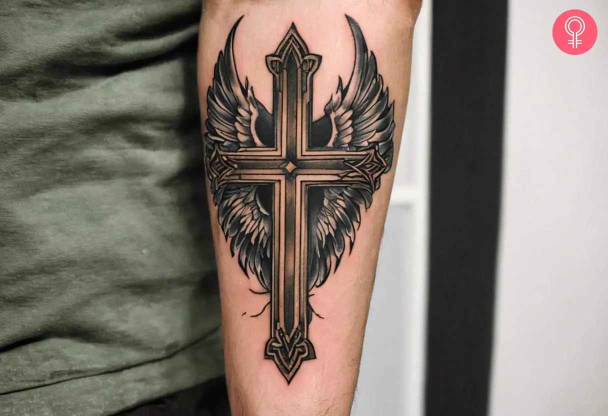 Cross with wings tattoos for men 0021