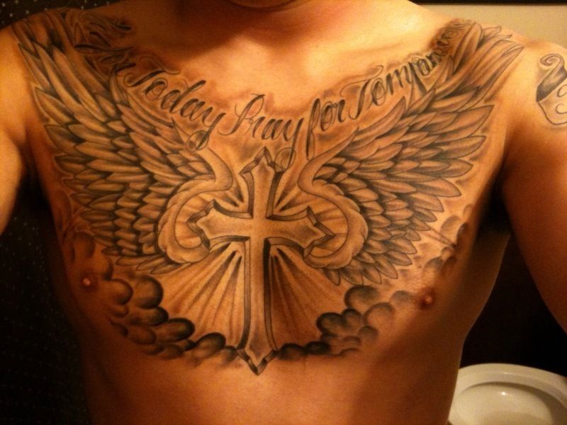 Cross with wings tattoos for men 0029