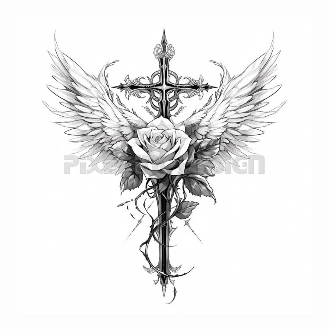 Cross with wings tattoos for men 0032