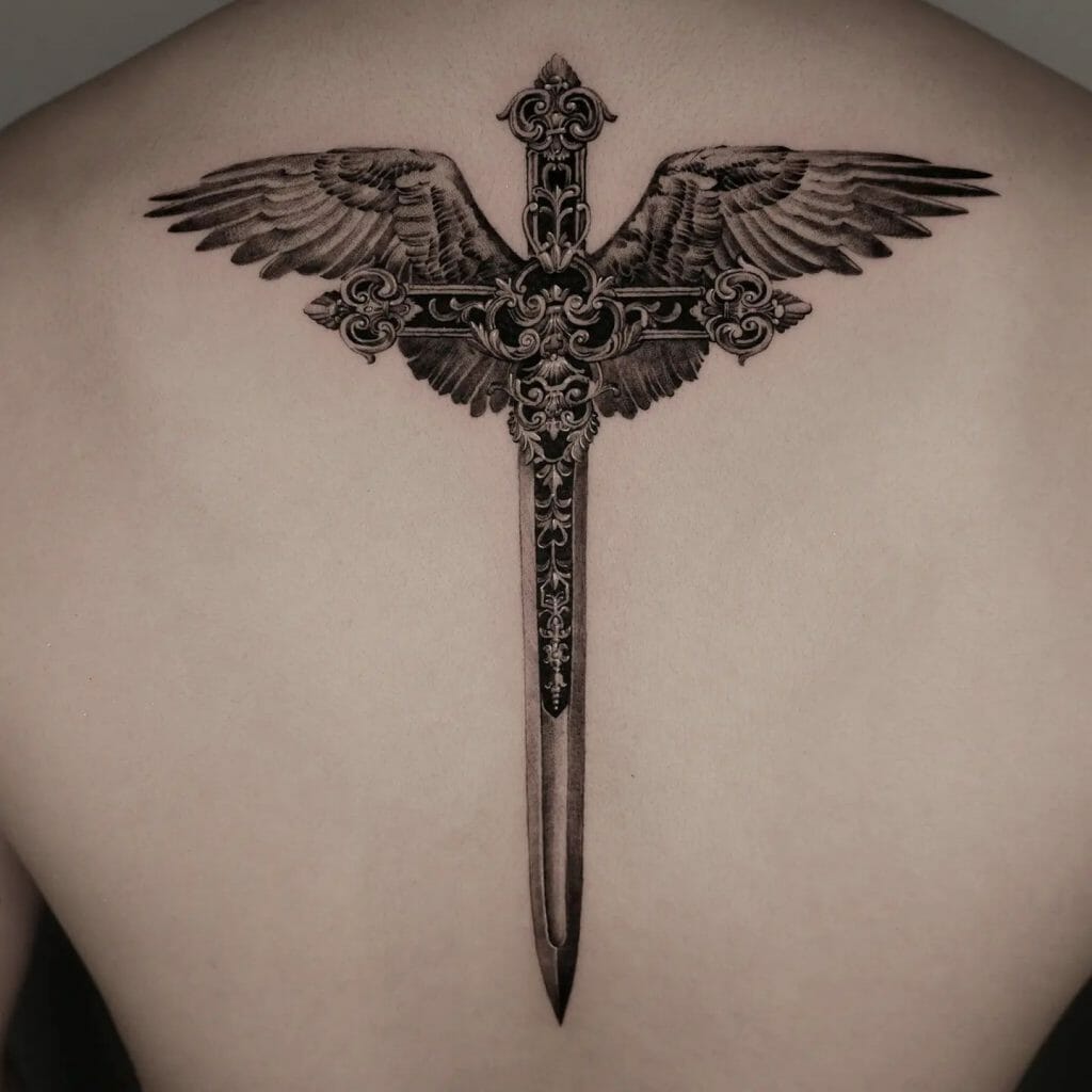 Cross with wings tattoos for men 0034