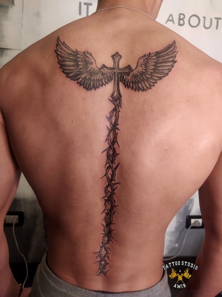 Cross with wings tattoos for men 0039