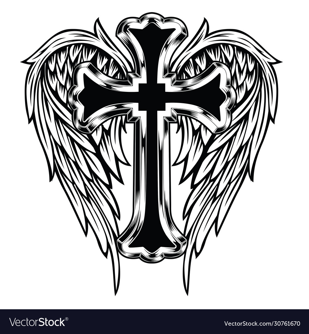 Cross with wings tattoos for men 0049