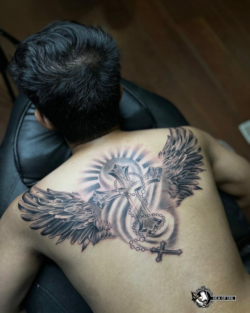 Cross with wings tattoos for men 0055