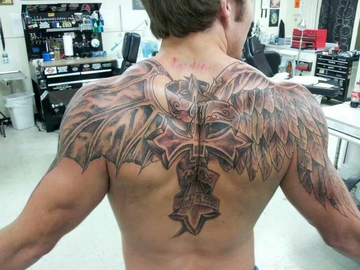 Cross with wings tattoos for men 0061