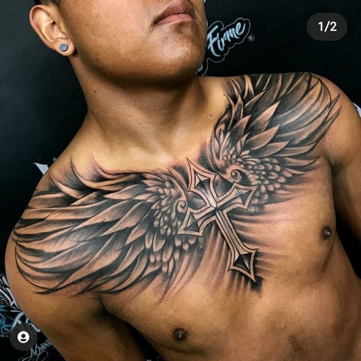 Cross with wings tattoos for men 0065