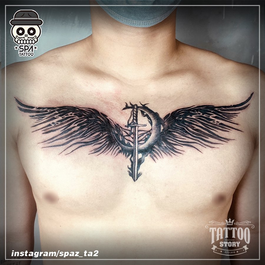 Cross with wings tattoos for men 0071