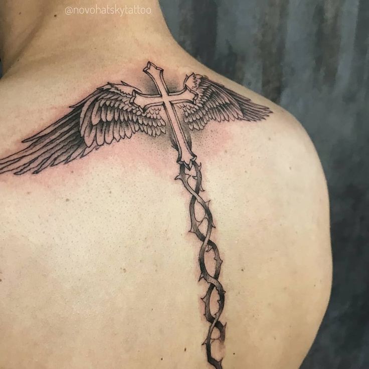 Cross with wings tattoos for men 0074